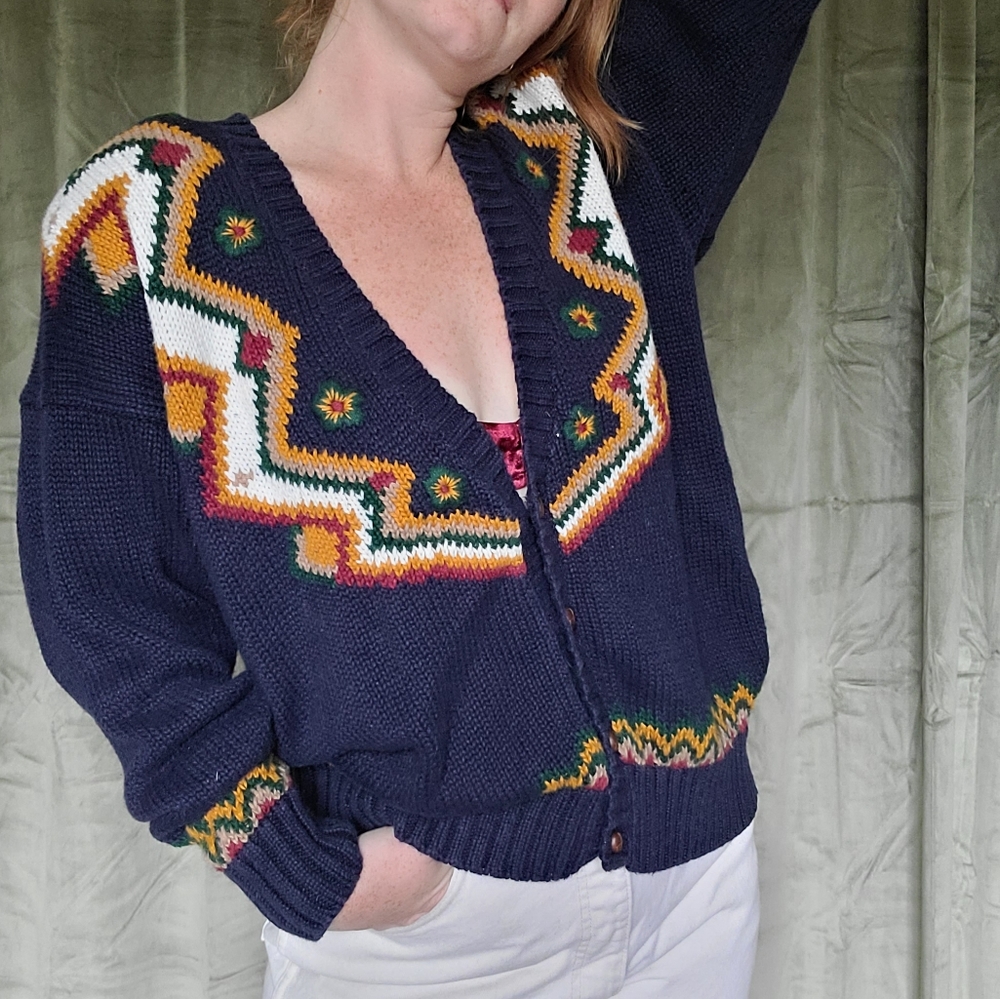 Vintage Poetcore Acedemia Cozy Chunky Knit Eclectic Grandpa Button Down Cardigan